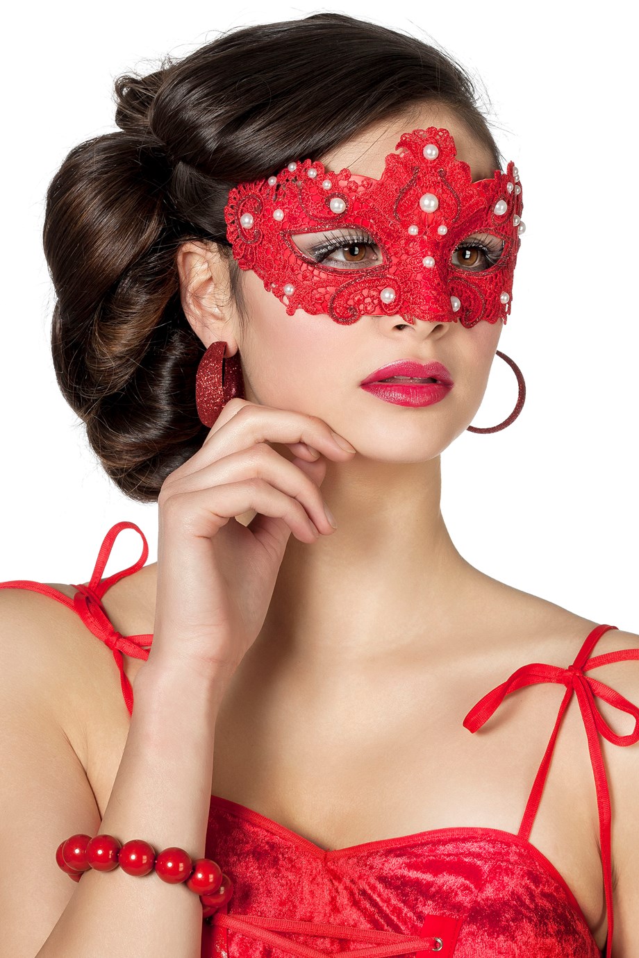 verkoop - attributen - Themafeest - Venetiaans masker rood kant